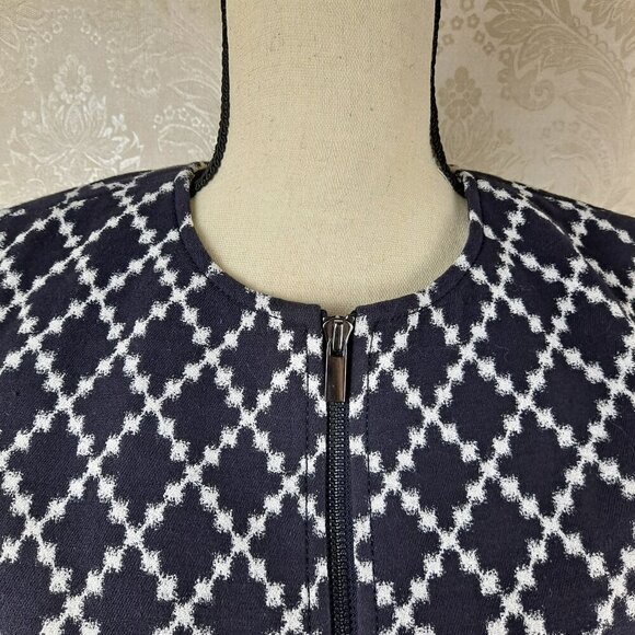 Ann Taylor Size 2P Black White Diamond Pattern Blazer Zip Front 2 Slip Pockets - Picture 2 of 12